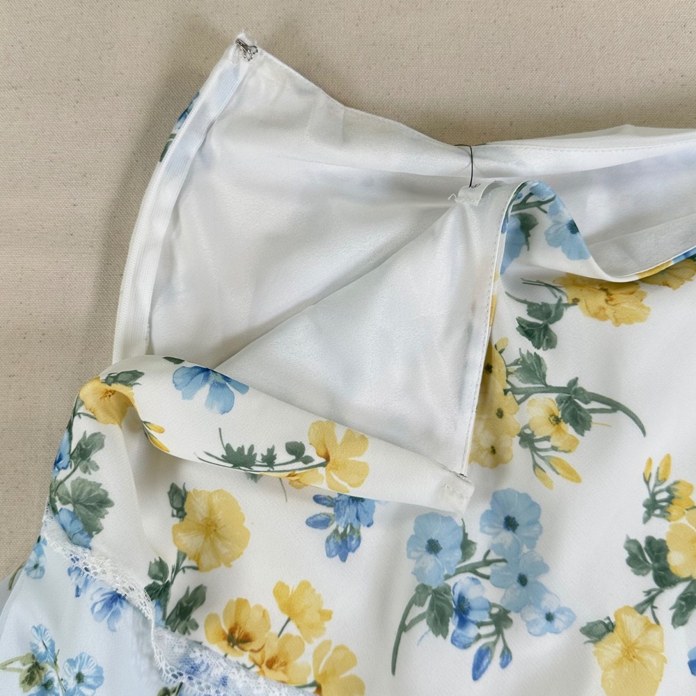 Altar'd State Belci D112 Blue Yellow Floral Tiered Ruffle Maxi Skirt Size M NWT - Picture 9 of 16
